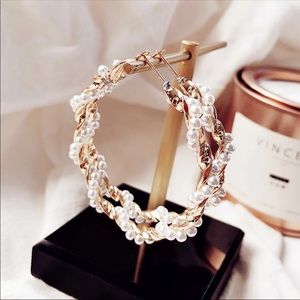 NWT Gold Pearl Hoop Earrings